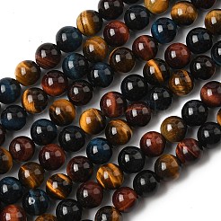 天然石タイガーアイビーズ連売り  グレードA  ラウンド  10mm  穴：1mm  約38個/連  14.96インチ（38cm）&nbsp;X-G-F173-14-10mm