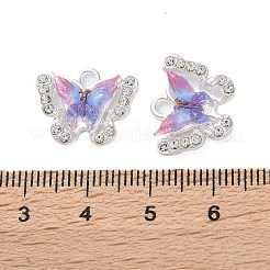 ラックメッキ合金ペンダント  ラインストーンと樹脂と  蝶  藤紫色  14x17x5mm  穴：2mm&nbsp;FIND-C062-04S-05