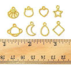 32 個 8 スタイル亜鉛合金オープンバックベゼルペンダント  UVレジンDIY用  エポキシ樹脂  プレスジュエリー  ハート＆プラネット＆ティアドロップ  混合図形  ゴールドカラー  11.5~15x9~12.5x1~1.5mm  穴：1.5~1.6mm  4個/スタイル&nbsp;PALLOY-FS0001-02