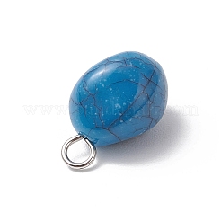 クラックオペークアクリルビーズ  鉄製の平頭ピン付き模造ターコイズペンダント  オーバル  19.5x11.5x11mm  穴：3mm&nbsp;PALLOY-JF03800-02