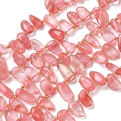 チェリークォーツガラスビーズ連売り  ティアドロップ  トップ掘削  シードビーズで  10~28x8~12x4~8mm  穴：0.9mm  約42~44個/連  15.16''~15.55''（38.5~39.5センチメートル）&nbsp;G-P604-A10-01