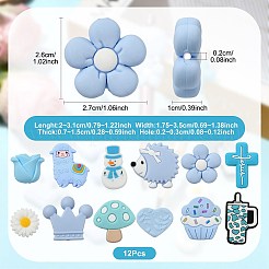 12 個 12 スタイルのシリコーンビーズ  焦点ビーズ  混合図形  ブルー  20~31x17.5~35x7~15mm  穴：2~3mm  1個/スタイル&nbsp;SIL-FS0001-41