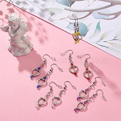 ハート アクリル ビーズ ダングル イヤリング  女性のためのプラチナメッキ真鍮ジュエリー  ミックスカラー  50mm  ピン：0.9mm&nbsp;EJEW-JE05064