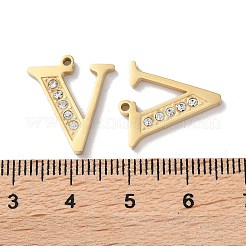 本物の14Kゴールドメッキ304ステンレススチールペンダント  ラインストーン付き高光沢仕上げ  V字  18x15.5x2mm  穴：1.2mm&nbsp;STAS-L022-157G-V