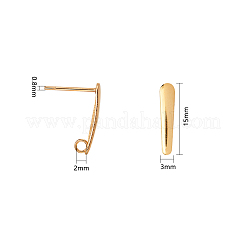 304ステンレススチールスタッドピアス金具  カン付き  ゴールドカラー  15x3x1mm  穴：2mm  ピン：0.8mm&nbsp;STAS-G179-54G