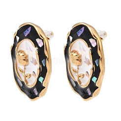 女性用304ステンレススチールスタッドピアス  花  エナメル  ゴールドカラー  オーバル  29x20mm&nbsp;EJEW-A164-04C-G
