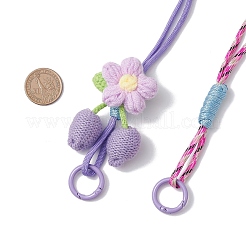 ポリエステル＆スパンデックスコードロープペンダント装飾  綿の花飾りと合金のスプリングゲートリング付き  ライラック  1045x19~39x21mm&nbsp;HJEW-JM04304-02