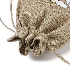 クリスマスプリントの黄麻布の梱包ポーチ、巾着袋  長方形  淡い茶色  ハウス  18x13x0.01cm&nbsp;ABAG-Q053-02B-11