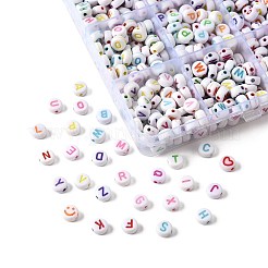 1680個 28スタイル クラフトアクリル 横穴ビーズ  文字と笑顔のハートが描かれたフラットラウンド  ミックスカラー  6.5~7x3~4mm  穴：1.5~1.6mm  約60個/スタイル&nbsp;SACR-FS0001-44