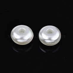 ABSプラスチックパール調ビーズ  フラットラウンド  乳白色  10x5mm  穴：2.5mm  約1350個/500g&nbsp;OACR-N008-150