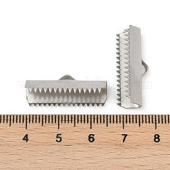 304ステンレススチールリボンカシメエンドパーツ  長方形  ステンレス鋼色  10x25mm  穴：5x2mm&nbsp;STAS-E471-05N-P