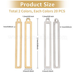40個2色304ステンレスペンダント  長方形チャーム  ゴールデン·ステンレス鋼色  23x4.5x1mm  穴：1.2mm  20個/カラー&nbsp;FIND-CA0009-48