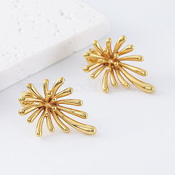 花火をモチーフにした304ステンレススチール製スタッドピアス（女性用）  ゴールドカラー  30x20mm&nbsp;YF3044