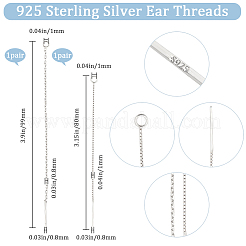 2ペア2スタイル925スターリングシルバーのイヤリング金具  スタンプ925個付き  アメリカンピアス  銀  80~99x1mm  穴：1mm  ピン：0.8mm  1ペア/スタイル&nbsp;STER-BBC0005-27