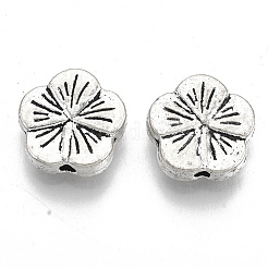 チベット風合金ビーズ  カドミウムフリー＆鉛フリー  花  アンティークシルバー  9x9.5x3mm  穴：1.2mm  約1085個/1000g&nbsp;TIBE-S320-125AS-LF
