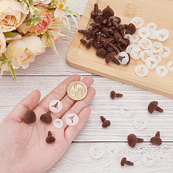 36セット3スタイルのハートフロッキー＆プラスチック安全クラフトノーズ  スペーサー付き  diyの人形のおもちゃの人形のプラシ天の動物の作成のため  ココナッツブラウン  17~21mm  12セット/スタイル&nbsp;FIND-GO0002-16A