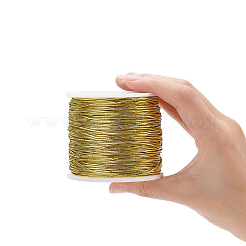 金色の絹の弾性糸  ラテックス糸とプラスチックスプール付き  シャンパンイエロー  1mm  100 m /ロール&nbsp;EW-WH0003-10A-02