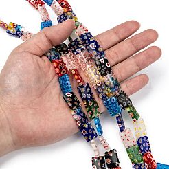 レクタングル手作りのミッレフィオーリガラスビーズ連売り  ミックスカラー  18x13x4mm  穴：1mm  約21個/連  14.1インチ&nbsp;LK-R004-22