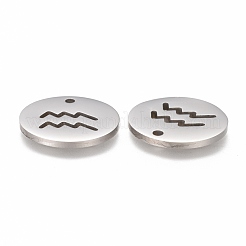 変色しにくい201ステンレススチールペンダント  十二星座  ステンレス鋼色  水瓶座  16x1.2mm  穴：1.5mm&nbsp;STAS-Z001-B-01P