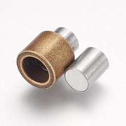 304ステンレススチール製マグネット留め具、接着端付き  コラム  アンティークブロンズ  16x10mm  穴：6mm&nbsp;STAS-F124-03AB