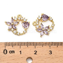 真鍮製マイクロパヴェキュービックジルコニアペンダント  花輪  18KGP本金メッキ  スミレ  15x16.5x4mm  穴：1.2mm&nbsp;KK-B142-10G-01
