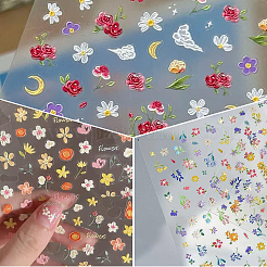4個 4スタイル 花柄 粘着式 ペットネイルアートステッカー デカール  ネイルチップの装飾用  ミックスカラー  9x7x0.03cm  ステッカー：3.5~15.5x3~14mm  1個/スタイル&nbsp;MRMJ-SP0001-19