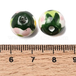 手作りの陶器ビーズ  手描きの陶器ビーズ  花模様の丸  ダークスレートグレー  12.5mm  穴：2~2.5mm&nbsp;PORC-A034-03D