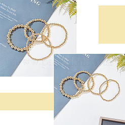 女性用 4サイズ 真鍮ラウンドビーズストレッチブレスレットセット 4個  ゴールドカラー  ワイド：5~8mm  内径：2インチ（5cm）〜2-1/8インチ（5.4cm）  1個/スタイル&nbsp;BJEW-AN0001-07