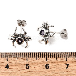 925スターリングシルバーマイクロパヴェキュービックジルコニアスタンドピアス  クモ  アンティークシルバー  13x12mm&nbsp;EJEW-Z133-01AS