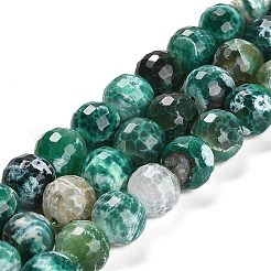 ファイヤーアゲートクラックルビーズ連売り  染め＆加熱  ラウンド  多面カット  ダークシアン  13.5~14mm  穴：1.4mm  約28~29個/連  15.16インチ（38.5cm）&nbsp;G-L595-A02-01E