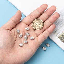 真鍮製マイクロパヴェキュービックジルコニアビーズ  オーバル  プラチナ  10x7x5.5mm  穴：1mm&nbsp;ZIRC-F001-54P