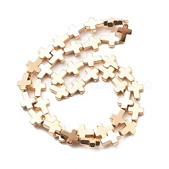 合成磁気無しヘマタイトビーズ連売り  クロス  ライトゴールドメッキ  10x8~8.5x3mm  穴：0.8mm  約40個/連  15.75''（40センチメートル）&nbsp;G-M095-D01-03KCG