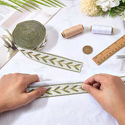 ヴィンテージジャカードポリエステルリボン  葉  刺繍入りの織りリボン  ダークカーキ  1-1/8インチ（30mm）  約10.94ヤード（10m）/ロール&nbsp;SRIB-CP0001-04A-01