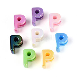 UVメッキ不透明アクリルヨーロピアンビーズ  大きな穴の開いた虹色のビーズ  ミックスカラー  文字p  21x15x14mm  穴：6mm&nbsp;OACR-M027-03P
