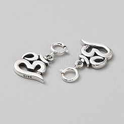 スターリングシルバーのオームシンボルペンダント  スプリングリング付き  プラチナ  18.5mm&nbsp;LS-FIND-WH0170-64