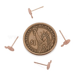 真鍮製スタッドピアスパーツ  鉄のピンとループ付き  ローズゴールド  8x6x0.1mm  穴：1mm  ピン：0.5mm&nbsp;KK-K225-02A-RG