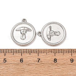 労働者の日 304ステンレススチール製ペンダント  ハンマーのチャームが付いたフラットラウンドい形  ステンレス鋼色  17.5x15.5x2.5mm  穴：1.2mm&nbsp;STAS-K331-01A-P