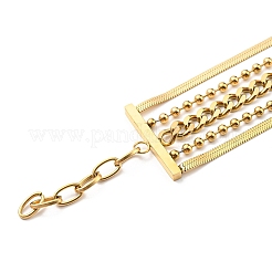304ステンレススチールチェーンマルチ連ブレスレット女性用  ゴールドカラー  ラウンド  6-7/8インチ（17.5cm）&nbsp;BJEW-G674-01A-G