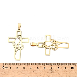 ステンレスペンダント201個  祈る手が付いた十字架のチャーム  18KGP本金メッキ  49.5x31.5x1mm  穴：9x4mm&nbsp;STAS-K310-01B-G