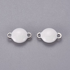 304ステンレススチールエナメルリンクコネクター  エポチャーム  フラットラウンド  ステンレス鋼色  ホワイト  12x8x4mm  穴：1.4mm&nbsp;STAS-F206-01P-B10