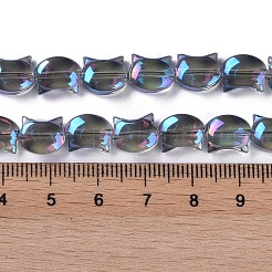 電気メッキガラスビーズセット  フル虹メッキ  猫の形  グレー  8x10x5mm  穴：1mm  約65個/連  24.41''（62センチメートル）&nbsp;X-EGLA-Q128-06A-FR02