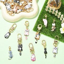 12個 12スタイル 合金エナメル 猫型ペンダント装飾  ハートカニカン付き  ゴールドカラー  ミックスカラー  63~66mm  1個/スタイル&nbsp;HJEW-YW00488