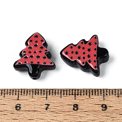 クリスマスプリントの不透明樹脂ビーズ  花火模様のクリスマスツリー  ライトコーラル  17x15x6mm  穴：1.4mm&nbsp;RESI-N043-27A
