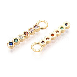 真鍮の舗装キュービックジルコニアペンダント  ニッケルフリー  18KGP本金メッキ  カラフル  21x5x2mm  穴：3mm&nbsp;KK-T077-59G