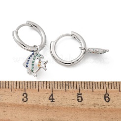 真鍮クリアキュービックジルコニアフープピアス  魚  プラチナ  22x10.5x13.5mm&nbsp;EJEW-Q014-26P