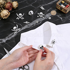 ハロウィン合金ラペルピンバック バックパック用 4スタイル 8個  スカル  アンティークシルバー  23.5~30x9~35.5mm  2個/スタイル&nbsp;JEWB-NB0001-33