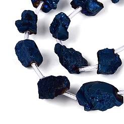 電気メッキ加工された未加工の天然アメジストビーズの連  ナゲット  プラスチックチューブビーズ付き  ブルーメッキ  4~21x7~16x4~13mm  穴：1~1.2mm  約23~25個/連  15.35~16.54インチ（39~42cm）&nbsp;G-Q610-06A
