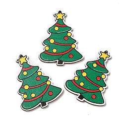 片面クリスマスプリントウッドビッグペンダント  クリスマスツリーのチャーム  グリーン  55x42x2.5mm  穴：2.5mm&nbsp;WOOD-D025-28