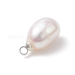 天然養殖淡水真珠ライスチャーム  真鍮のベイルと  ホワイト  銀  12.5~13x6.5~7.5mm  穴：1.6mm&nbsp;PALLOY-JF04822