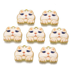 ラックメッキプリントアロイペンダント  カドミウムフリー＆ニッケルフリー＆鉛フリー  ライトゴールド  猫  桃パフ  16x18.5x2.5mm  穴：1.6mm&nbsp;ENAM-N055-177D